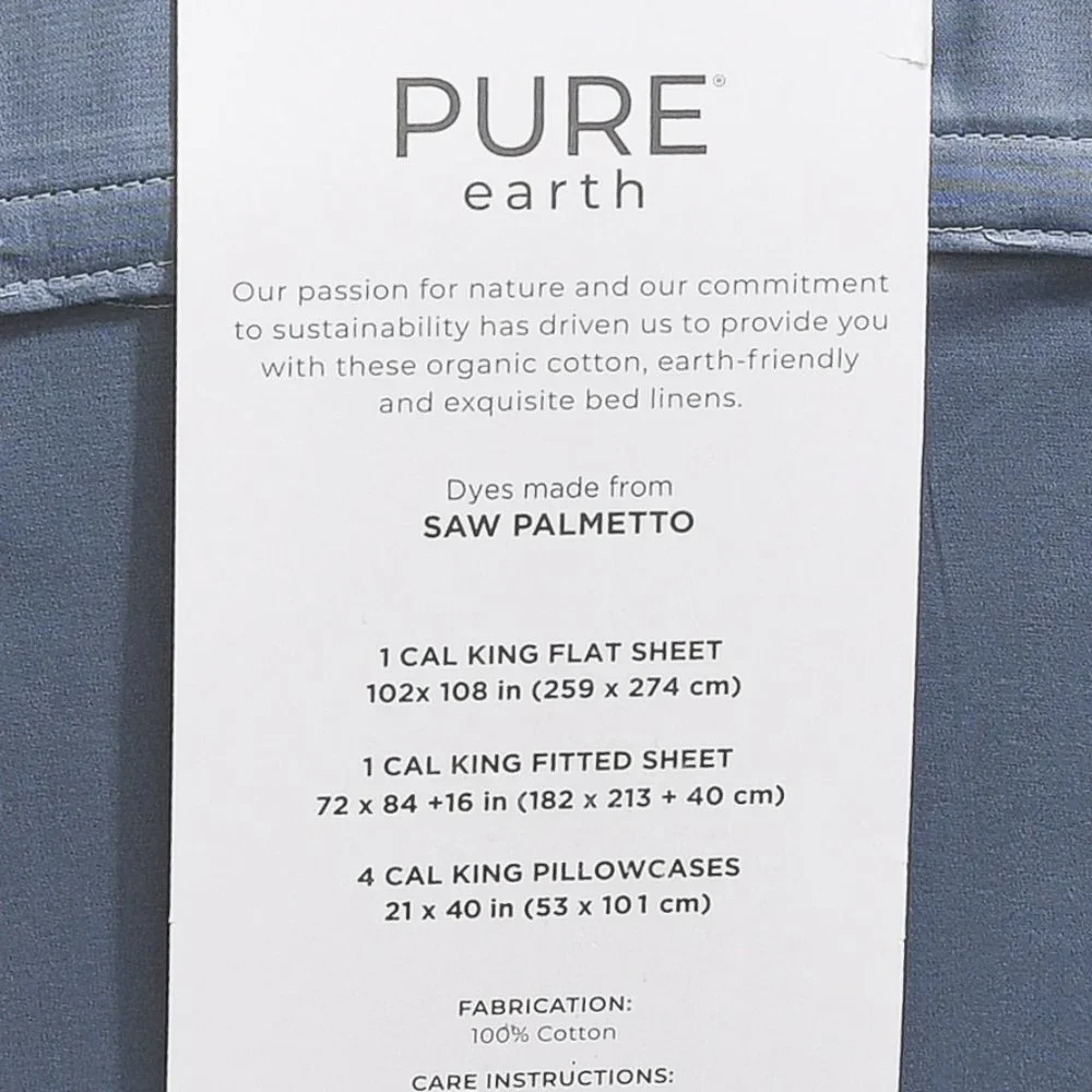 CAL‎ KING Pure Earth Organic Cotton 6-piece Sheet Set BLUE